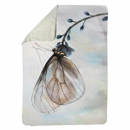 BEGIN HOME DECOR 60 x 80 in. Butterfly on Blue Flowers-Sherpa Fleece Blanket 5545-6080-AN345